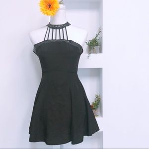 Black Harness Halter Backless Dress